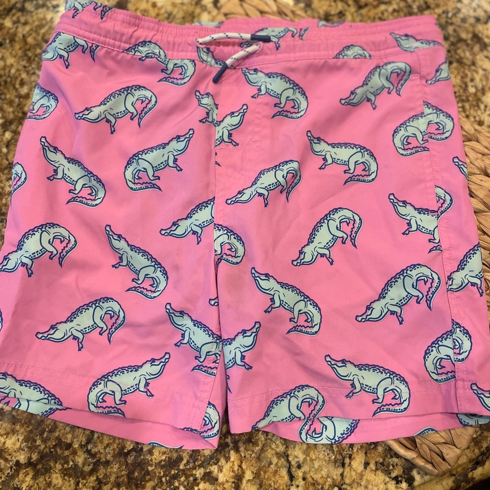 Pink Alligator Kids Swim Trunks